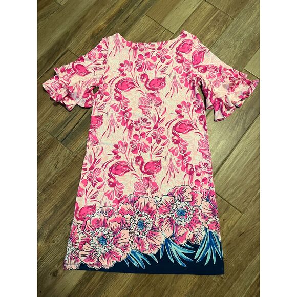 Lilly Pulitzer Lula Dress Ruffle Sleeve Flamingo Coral Reef Size Small NWT - Picture 2 of 8
